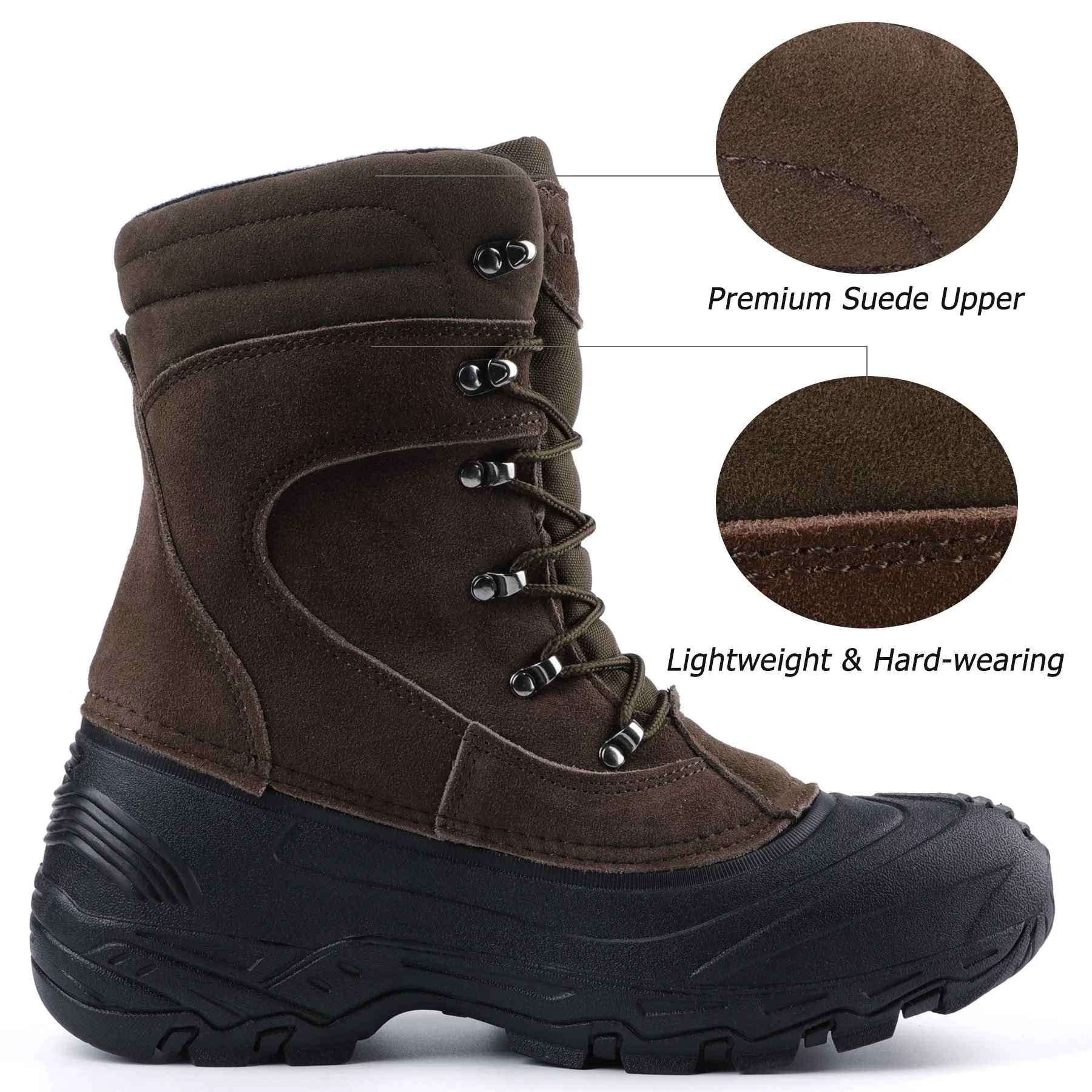 Knixmax Men's Snow Boots Brown Waterproof Sole Winter Boots