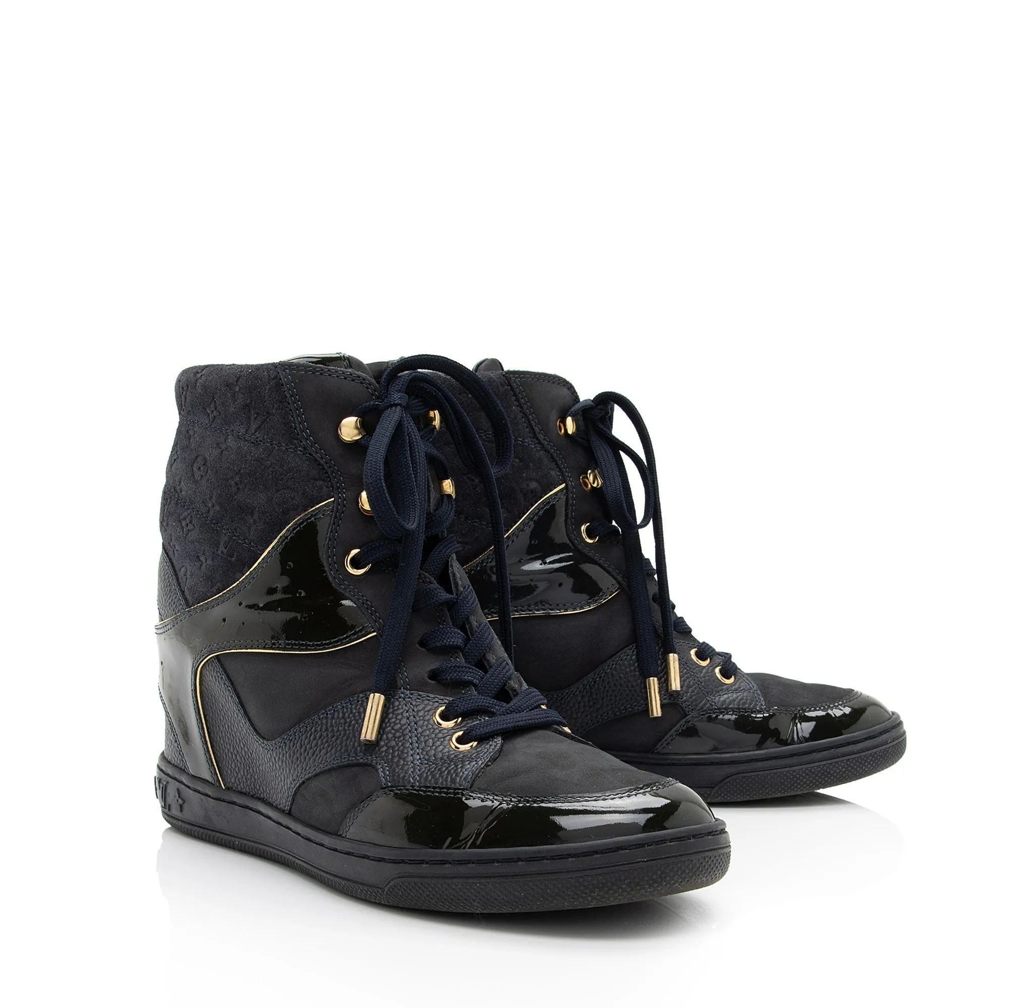 Louis Vuitton Monogram Suede Millenium Wedge Sneakers - Size 8 / 38 (SHF-Bhh7EF)