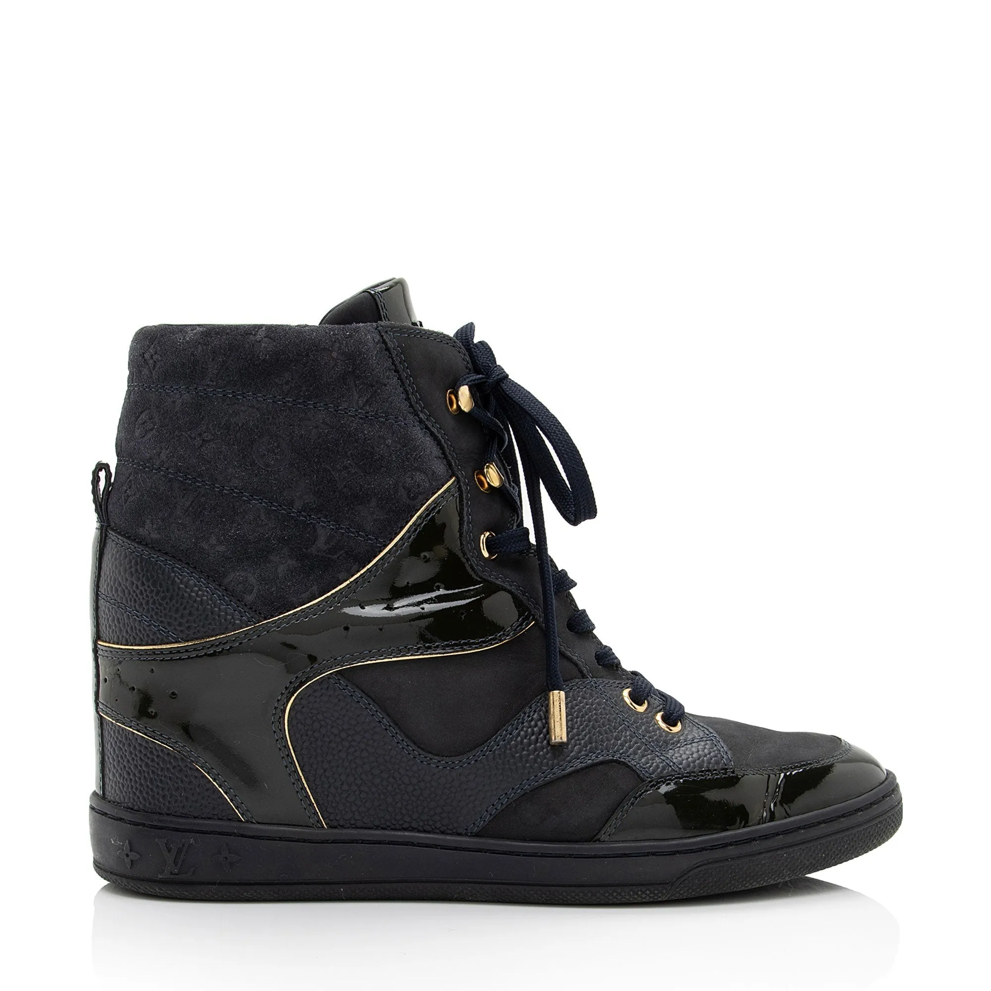 Louis Vuitton Monogram Suede Millenium Wedge Sneakers - Size 8 / 38 (SHF-Bhh7EF)