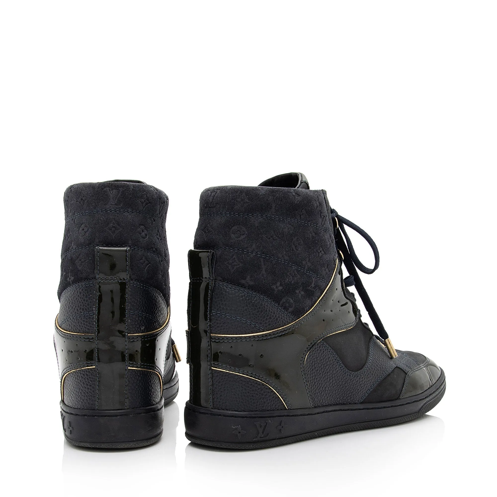 Louis Vuitton Monogram Suede Millenium Wedge Sneakers - Size 8 / 38 (SHF-Bhh7EF)
