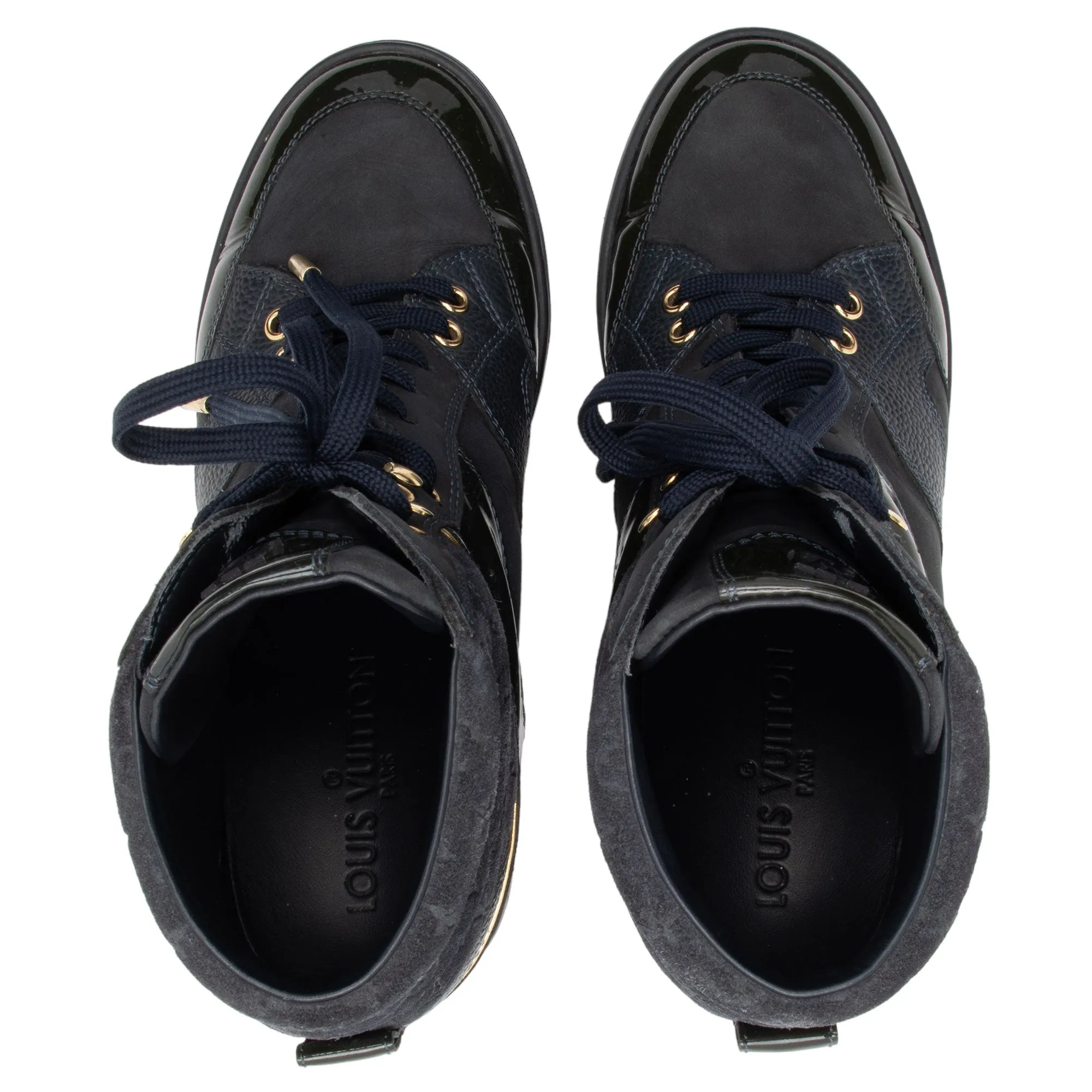 Louis Vuitton Monogram Suede Millenium Wedge Sneakers - Size 8 / 38 (SHF-Bhh7EF)