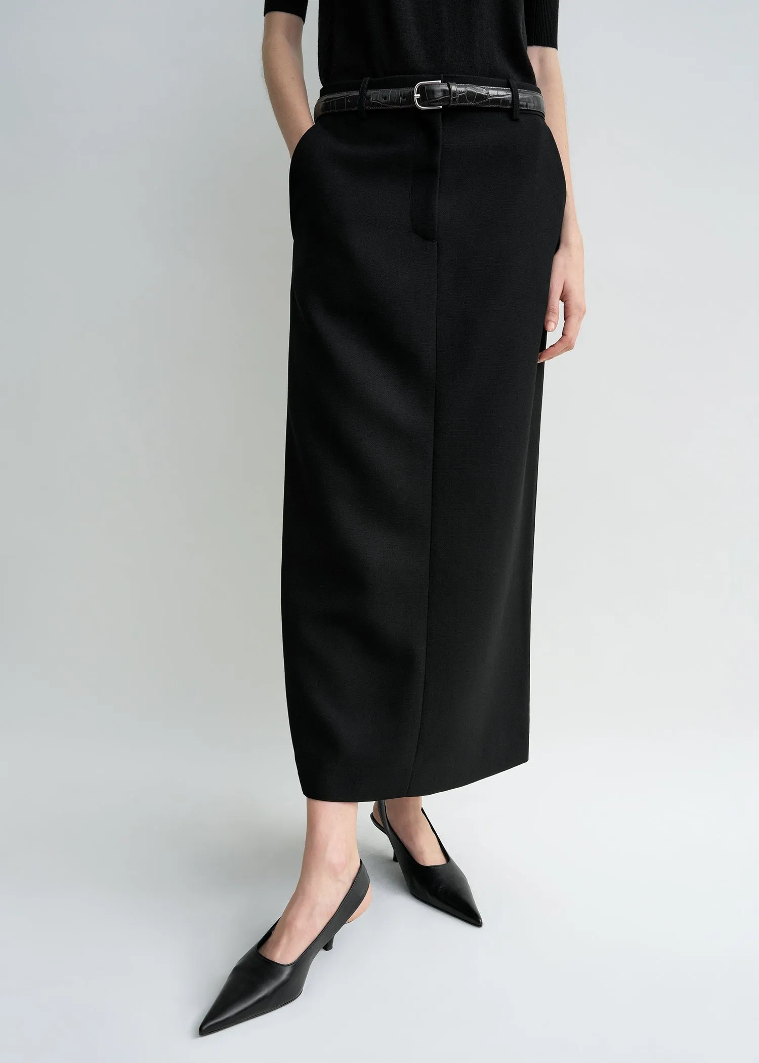 Low-waist straight skirt black petite