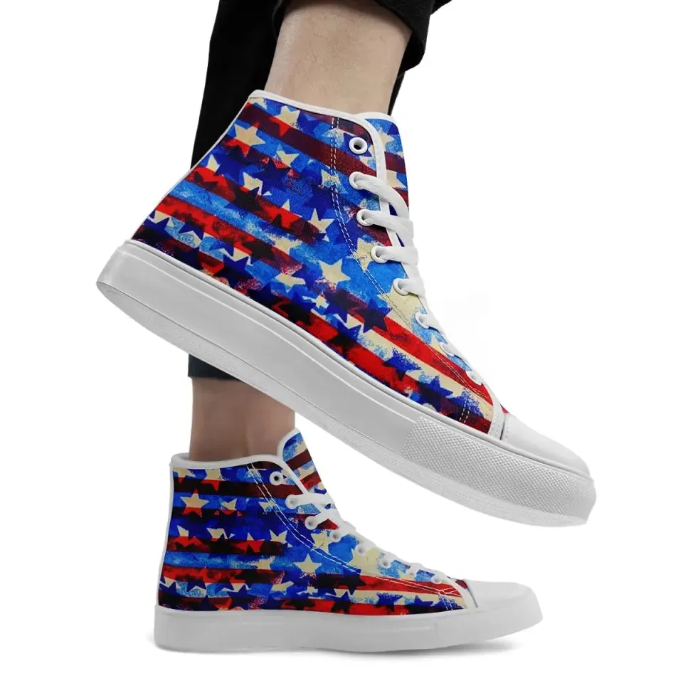 Luxury Gifts,Personalized Flag Design Sneakers, Custom High Top Shoes, Patriotic Casual Shoes