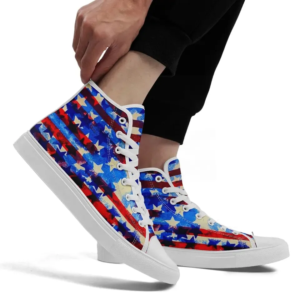 Luxury Gifts,Personalized Flag Design Sneakers, Custom High Top Shoes, Patriotic Casual Shoes