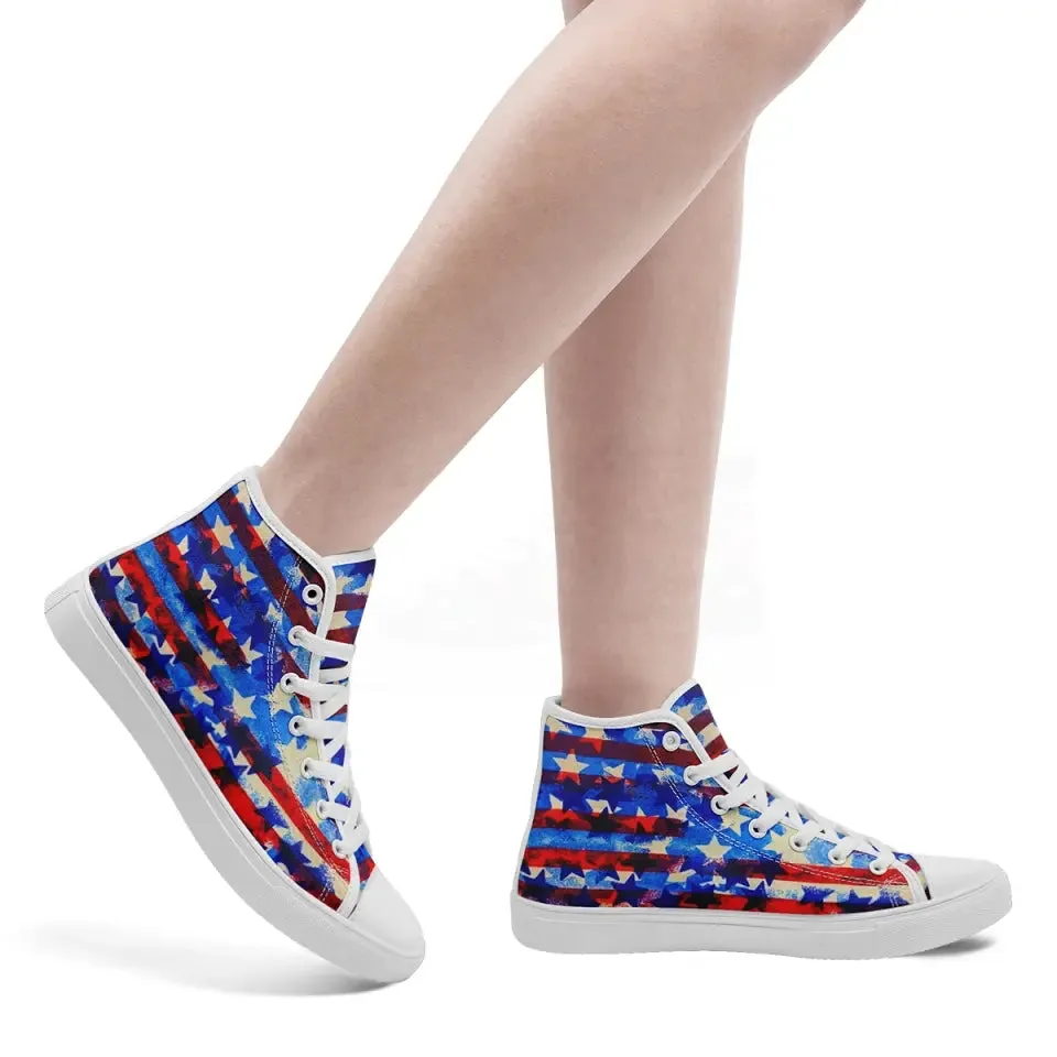 Luxury Gifts,Personalized Flag Design Sneakers, Custom High Top Shoes, Patriotic Casual Shoes