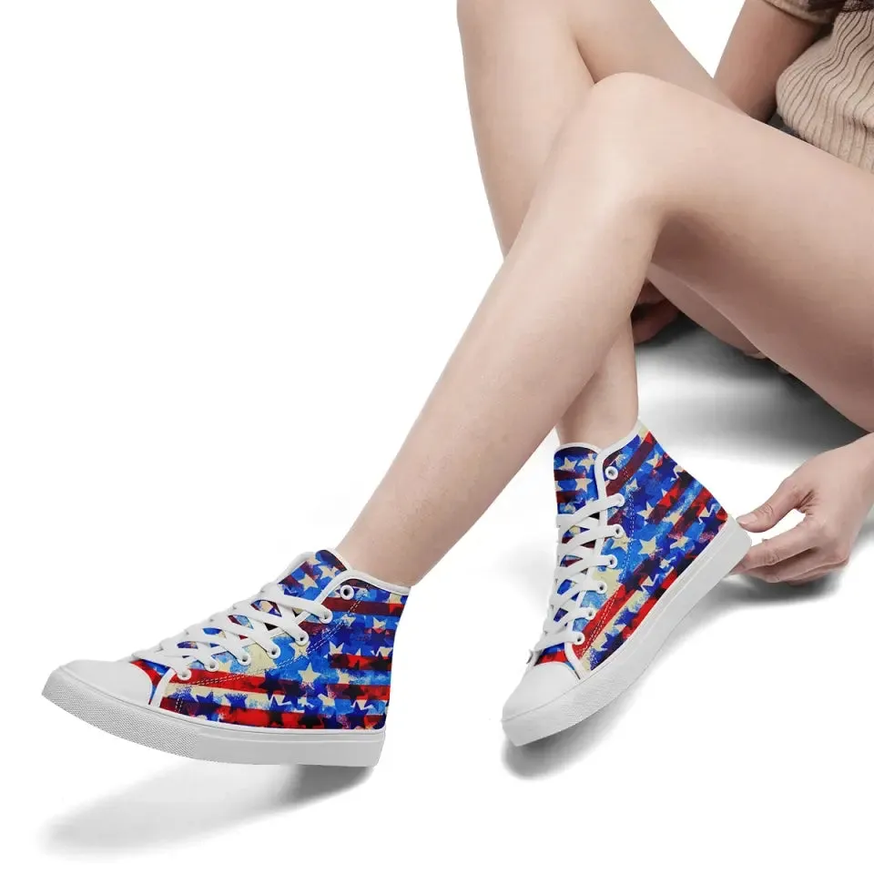 Luxury Gifts,Personalized Flag Design Sneakers, Custom High Top Shoes, Patriotic Casual Shoes