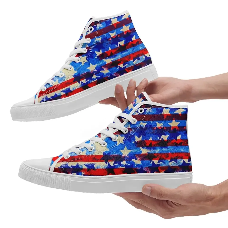 Luxury Gifts,Personalized Flag Design Sneakers, Custom High Top Shoes, Patriotic Casual Shoes