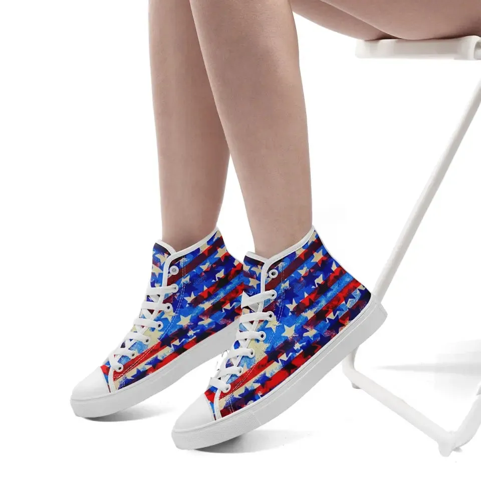Luxury Gifts,Personalized Flag Design Sneakers, Custom High Top Shoes, Patriotic Casual Shoes