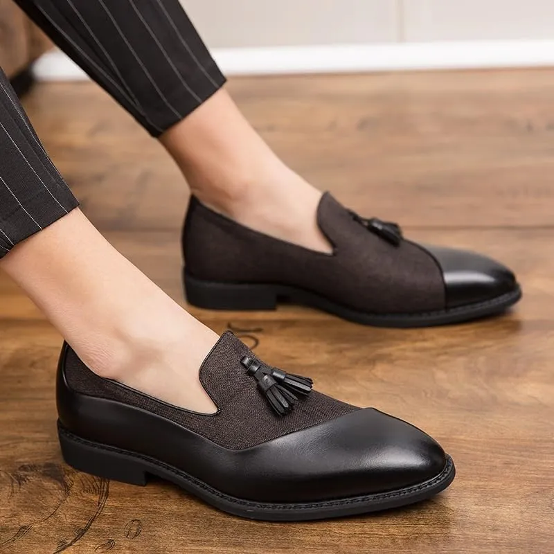 Men Leather Shoes Slip On Office Mens Formal Shoes Wedding Party Men Tassel Two Tone Dress Shoes Breathable Driving Lazy Oxfords