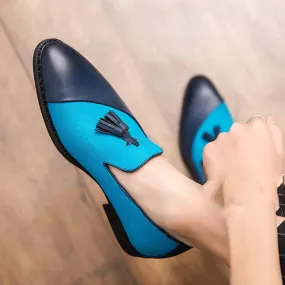 Men Leather Shoes Slip On Office Mens Formal Shoes Wedding Party Men Tassel Two Tone Dress Shoes Breathable Driving Lazy Oxfords