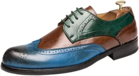 Men's Wingtip Two Tone Patchwork Brogue Oxfords Shoes Fashion Classic Carved Lace Up Leather Low Heels Dress Shoes Business Casual Derby Shoe