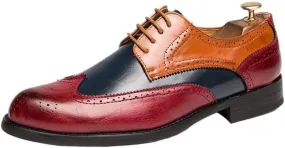 Men's Wingtip Two Tone Patchwork Brogue Oxfords Shoes Fashion Classic Carved Lace Up Leather Low Heels Dress Shoes Business Casual Derby Shoe