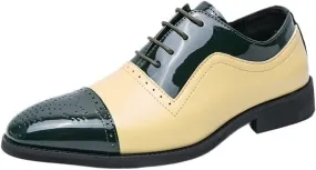 Men's Wingtip Two Tone Patchwork Brogue Oxfords Shoes Heightening Effect Business Casual Shoes Mens Derby Leather Shoes