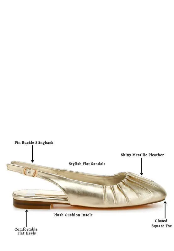 Metallic Square Toe Flat Slingbacks