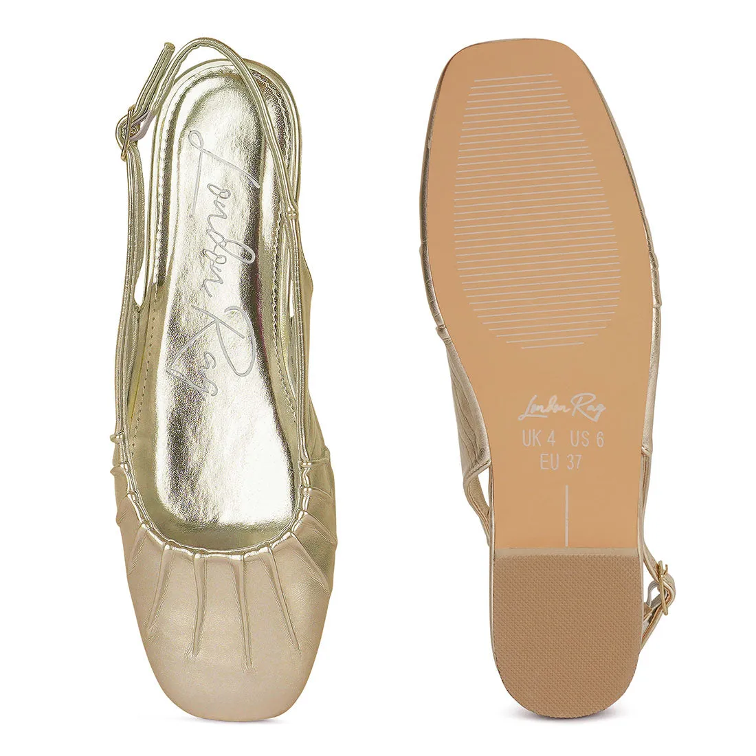 Metallic Square Toe Flat Slingbacks