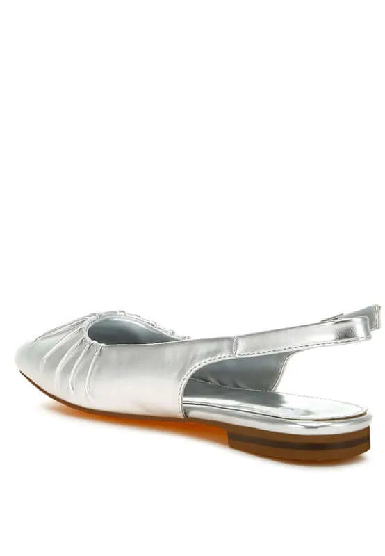 Metallic Square Toe Flat Slingbacks