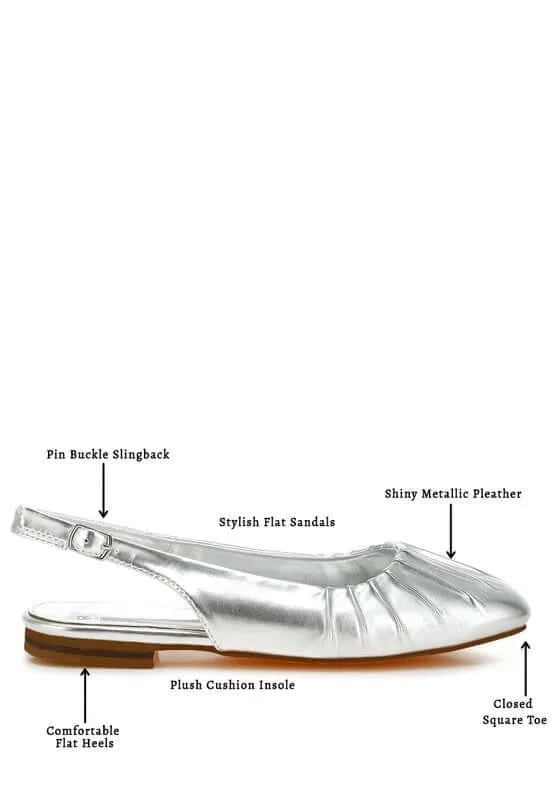 Metallic Square Toe Flat Slingbacks