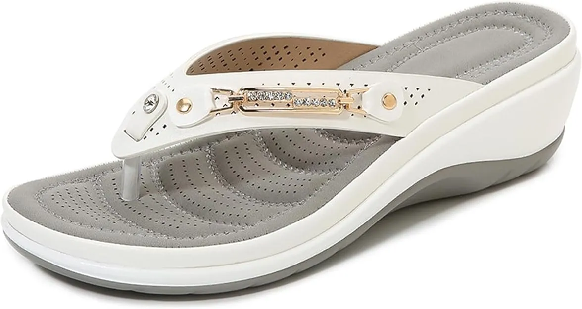 NEW Orthopedic Sandals For Women, Slip On Wedge Sandals For Women, Comfortable Flip Flops Open Toe Sandals, White, Sz 7.5