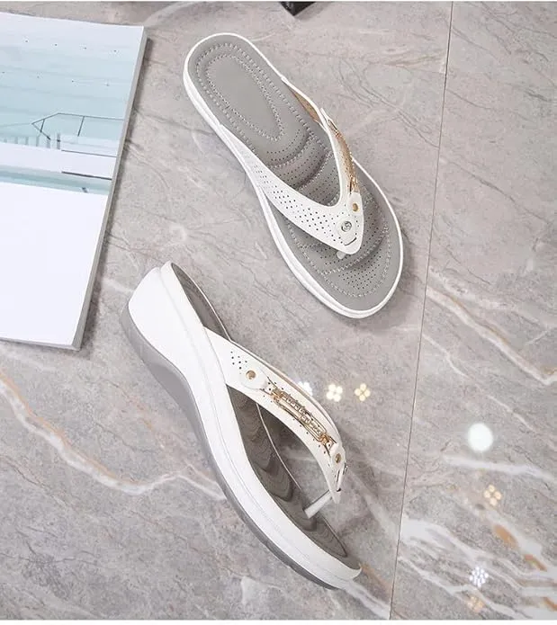 NEW Orthopedic Sandals For Women, Slip On Wedge Sandals For Women, Comfortable Flip Flops Open Toe Sandals, White, Sz 7.5