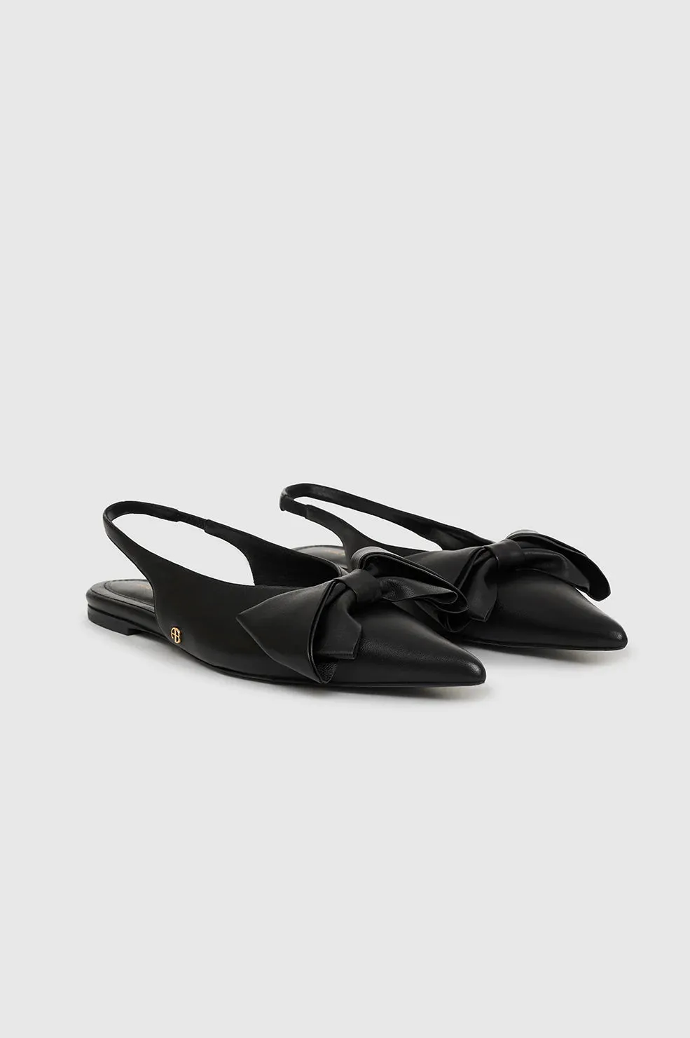 Nina Slingback Flats with Bow - Black