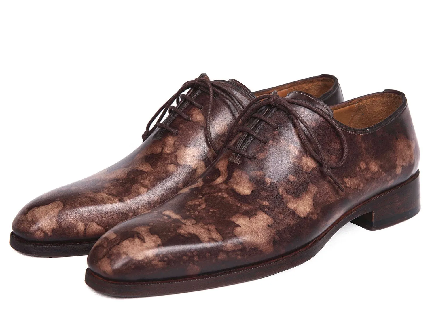 Paul Parkman Camouflage Hand-Painted Wholecut Oxfords Brown Shoes (ID#CM37BRW)
