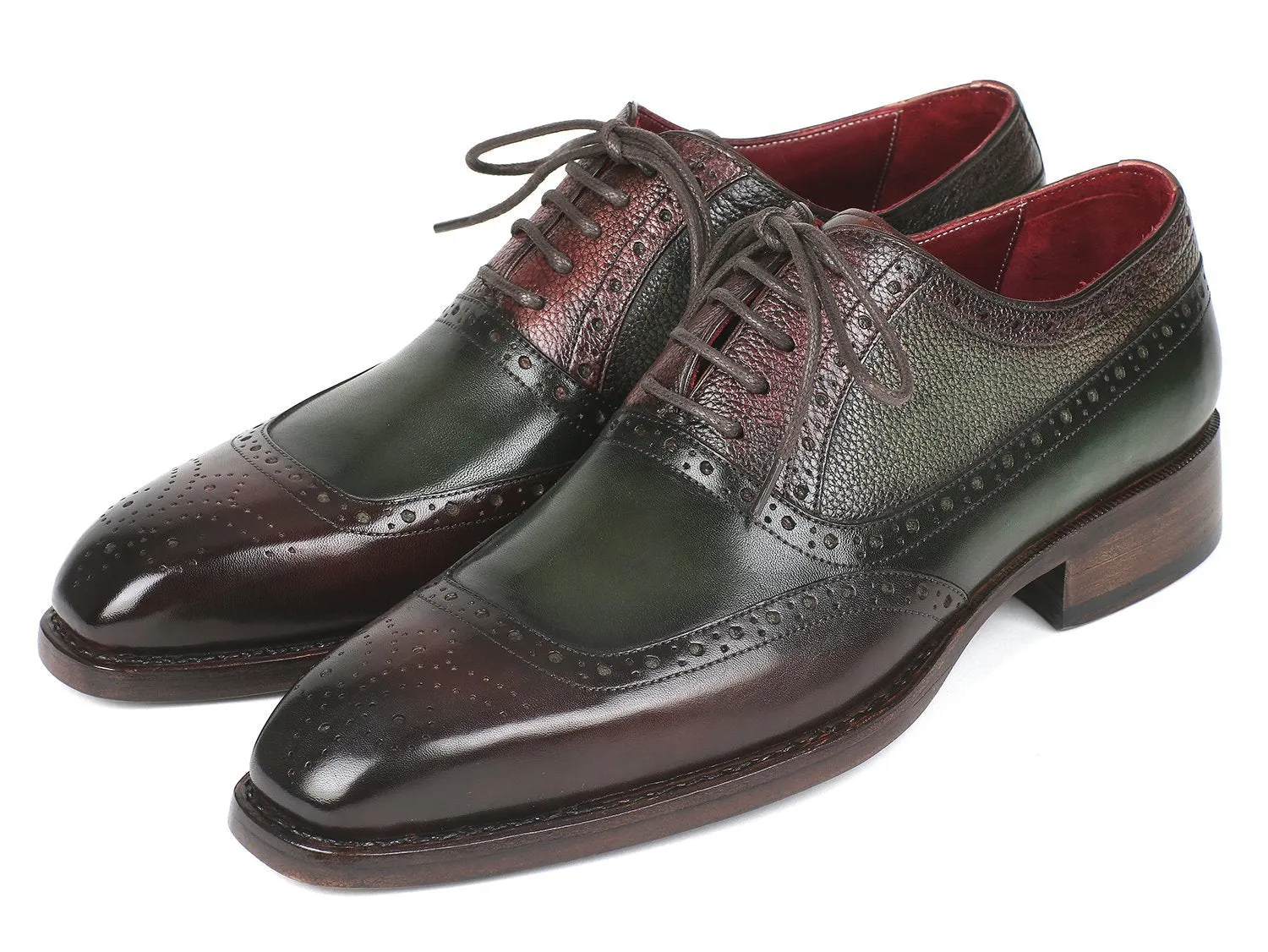 Paul Parkman Goodyear Welted Oxfords Brown & Green Shoes (ID#BW926GR)