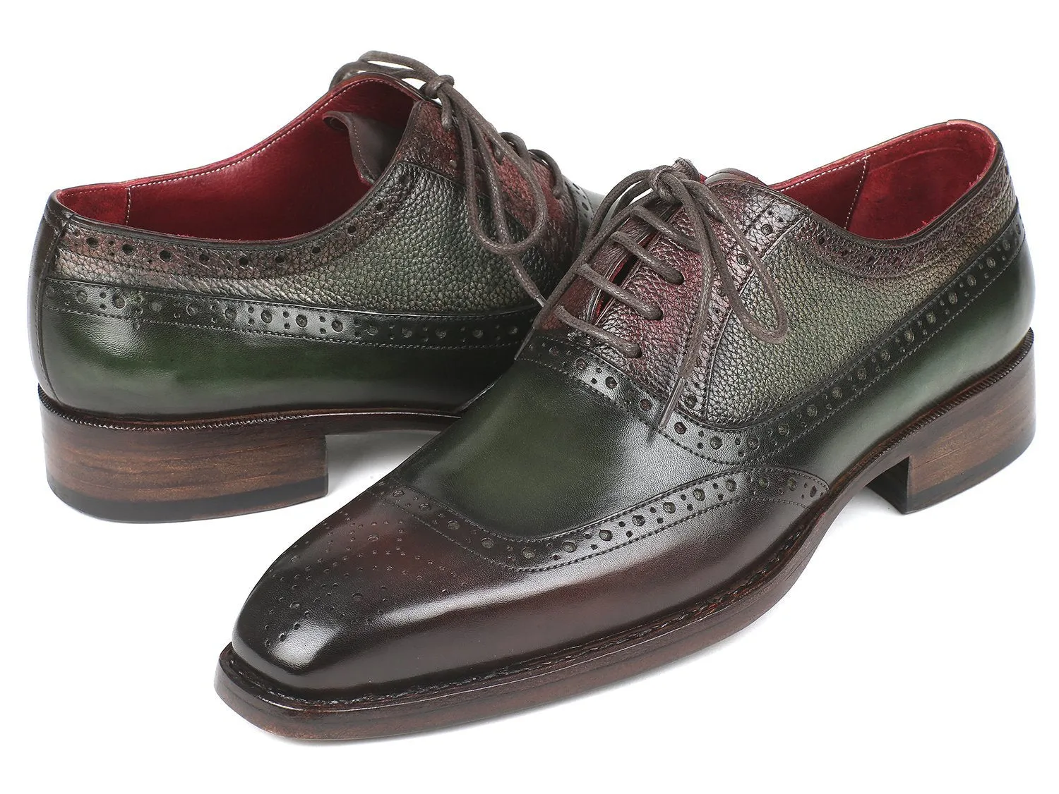Paul Parkman Goodyear Welted Oxfords Brown & Green Shoes (ID#BW926GR)