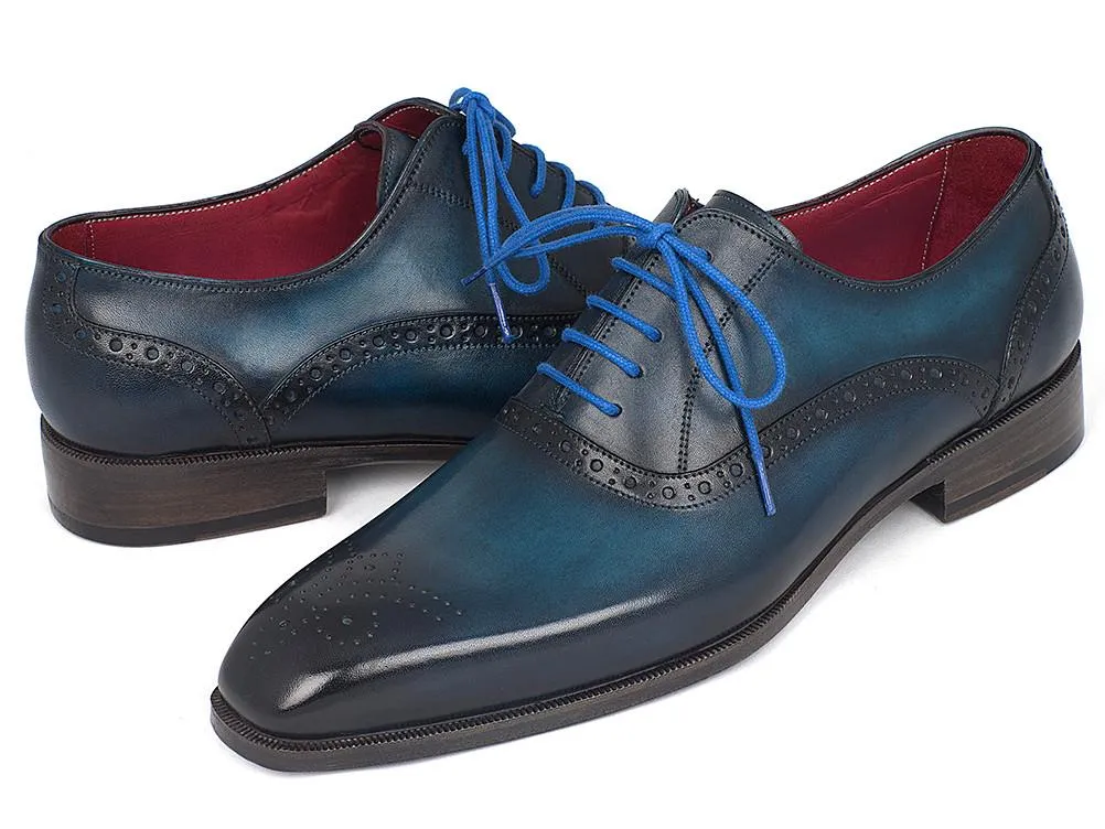 Paul Parkman Men's Blue & Navy Medallion Toe Oxfords Shoes (ID#FS88VA)