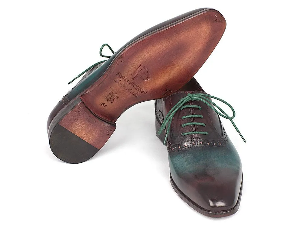 Paul Parkman Men's Green & Bordeaux Plain Toe Oxfords Shoes (ID#GH88BB)