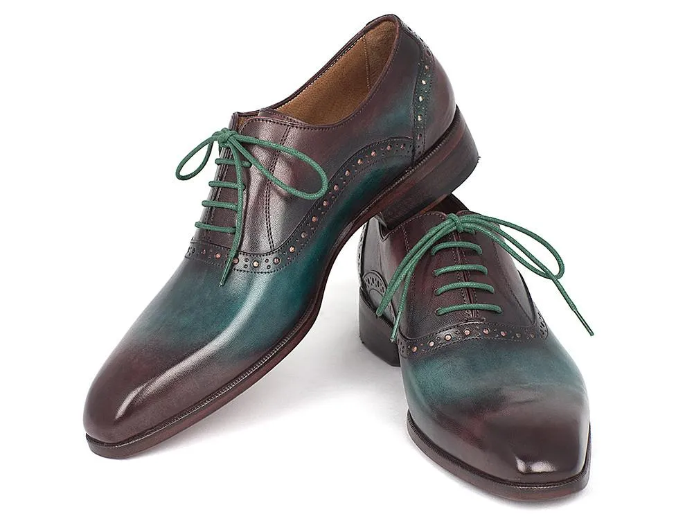 Paul Parkman Men's Green & Bordeaux Plain Toe Oxfords Shoes (ID#GH88BB)