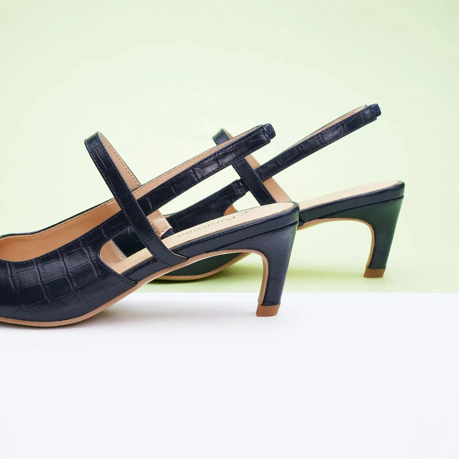 Pointed Toe Print Slingbacks (Helen) Navy