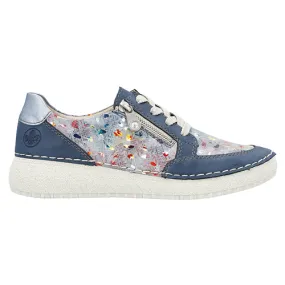 Rieker Ladies Low Wedge Trainers - 50900-90 - Blue Multi