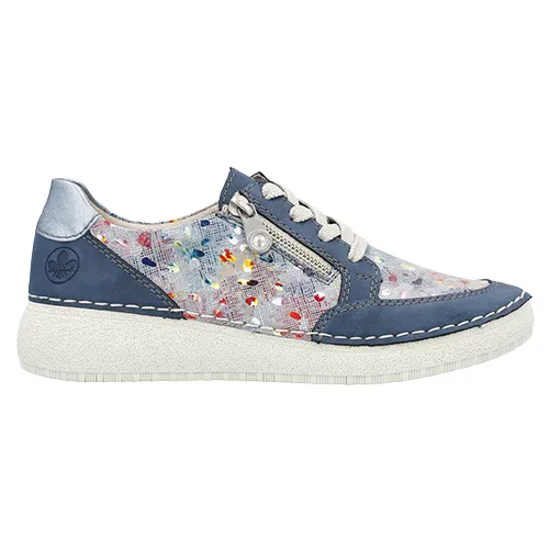 Rieker Ladies Low Wedge Trainers - 50900-90 - Blue Multi