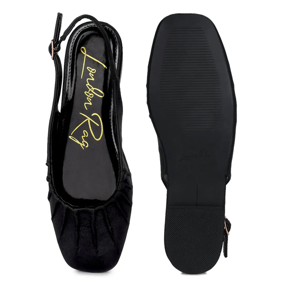 Satin Square Toe Flat Slingbacks