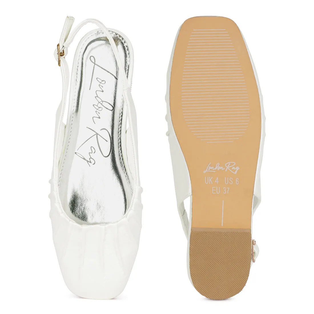 Satin Square Toe Flat Slingbacks