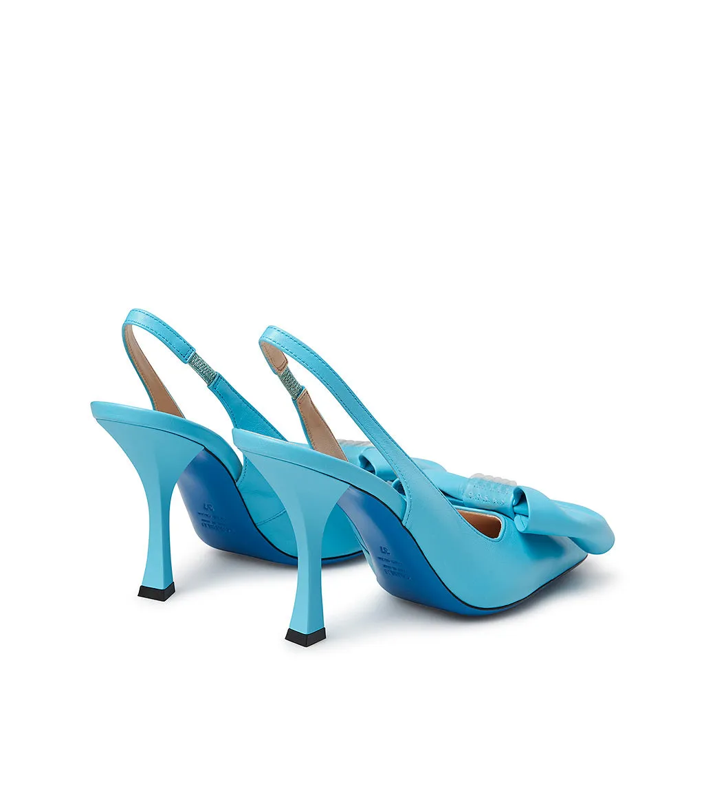 Tiffany blue nappa leather slingback pumps with bow and sequins