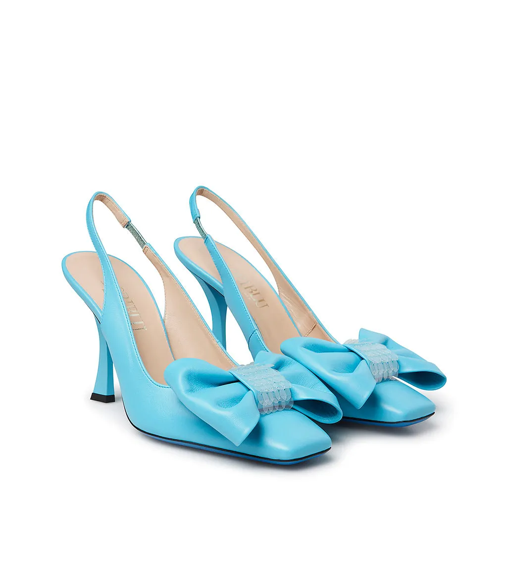 Tiffany blue nappa leather slingback pumps with bow and sequins
