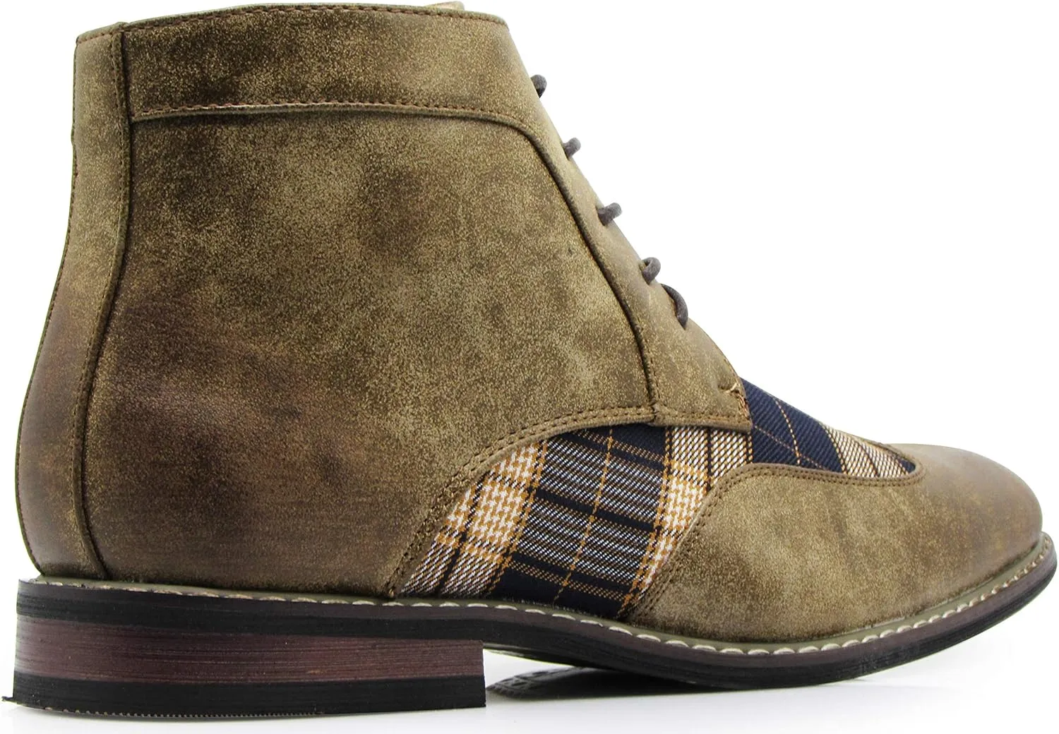 Titan04 Men Spectator Tweed Plaid Two Tone Chukka Ankle Wingtips Oxfords Dress Boots Perforated Lace Up Dress Shoes