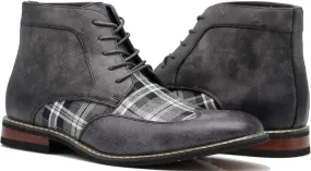 Titan04 Men Spectator Tweed Plaid Two Tone Chukka Ankle Wingtips Oxfords Dress Boots Perforated Lace Up Dress Shoes