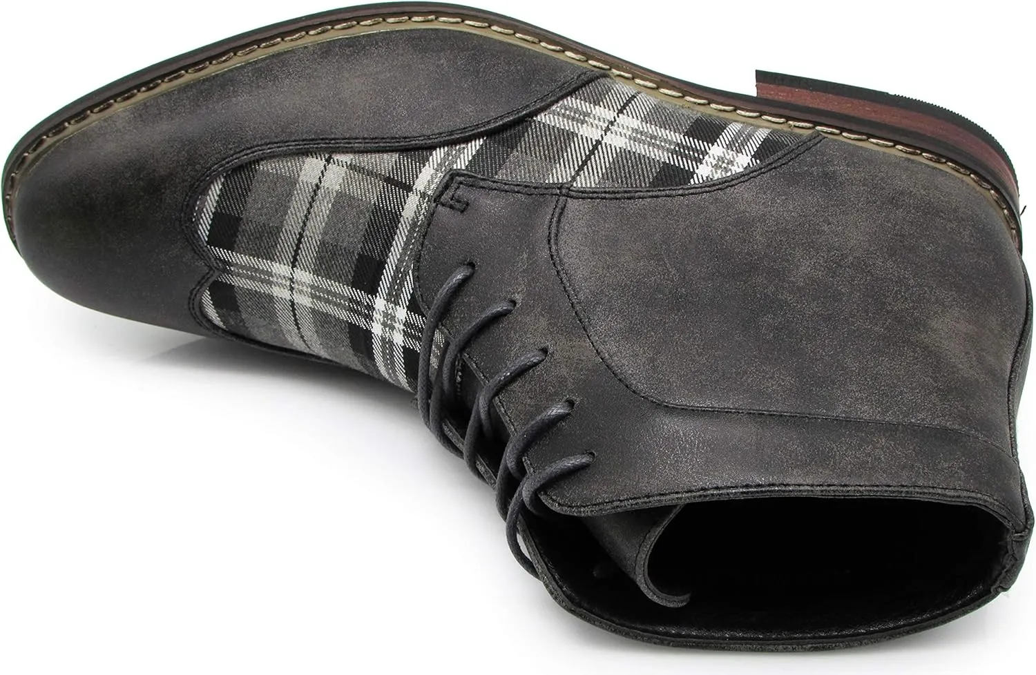 Titan04 Men Spectator Tweed Plaid Two Tone Chukka Ankle Wingtips Oxfords Dress Boots Perforated Lace Up Dress Shoes