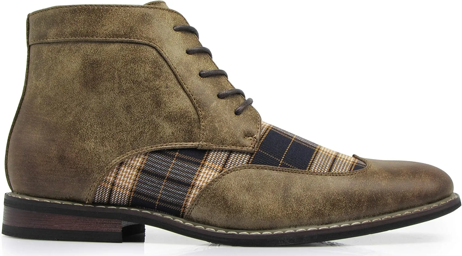 Titan04 Men Spectator Tweed Plaid Two Tone Chukka Ankle Wingtips Oxfords Dress Boots Perforated Lace Up Dress Shoes