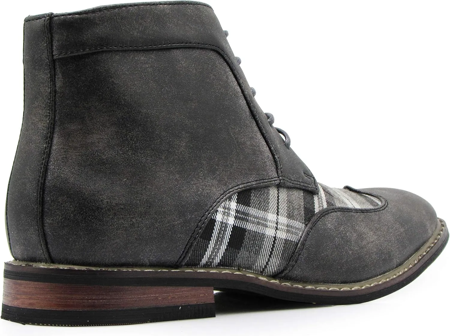 Titan04 Men Spectator Tweed Plaid Two Tone Chukka Ankle Wingtips Oxfords Dress Boots Perforated Lace Up Dress Shoes