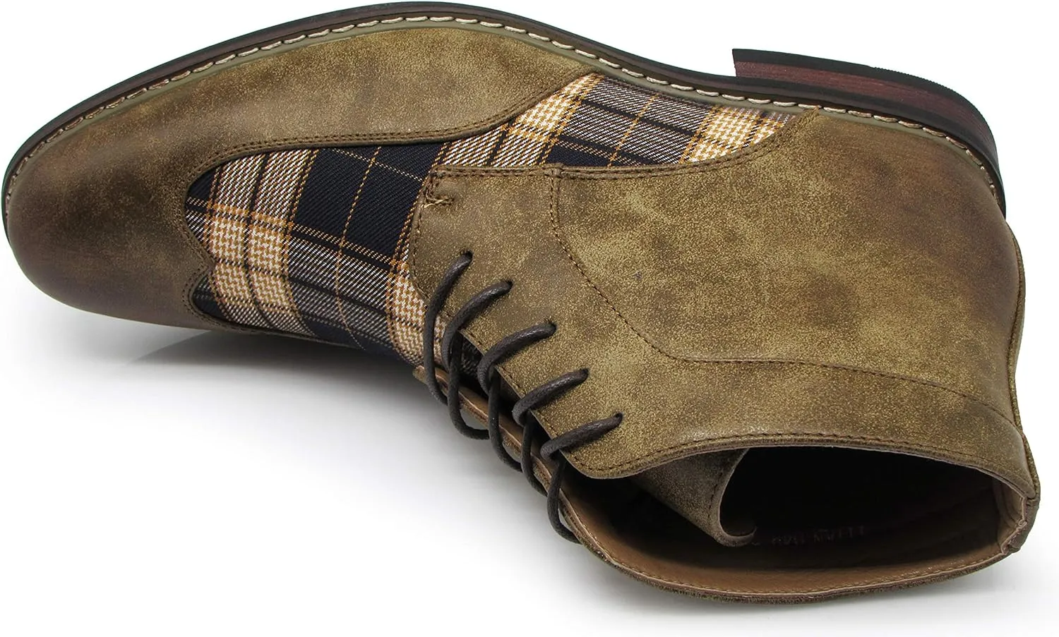 Titan04 Men Spectator Tweed Plaid Two Tone Chukka Ankle Wingtips Oxfords Dress Boots Perforated Lace Up Dress Shoes