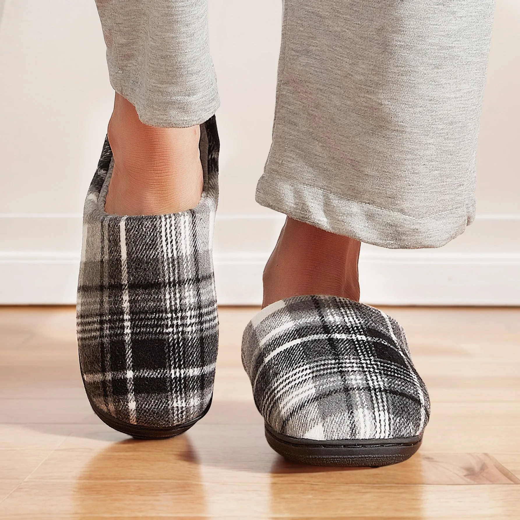 TPR lightweight slippers S | Fashionable Flano Plaid Mens Plush Wide Slippers