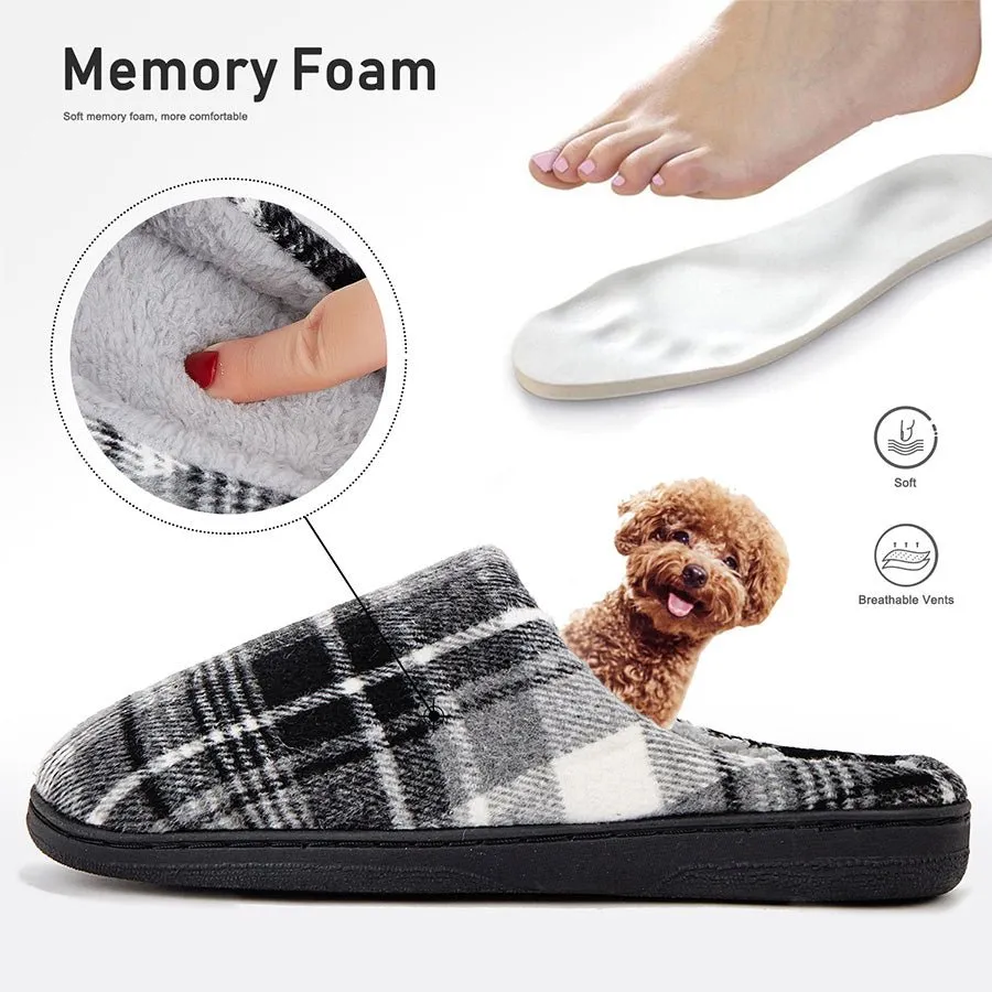 TPR lightweight slippers S | Fashionable Flano Plaid Mens Plush Wide Slippers