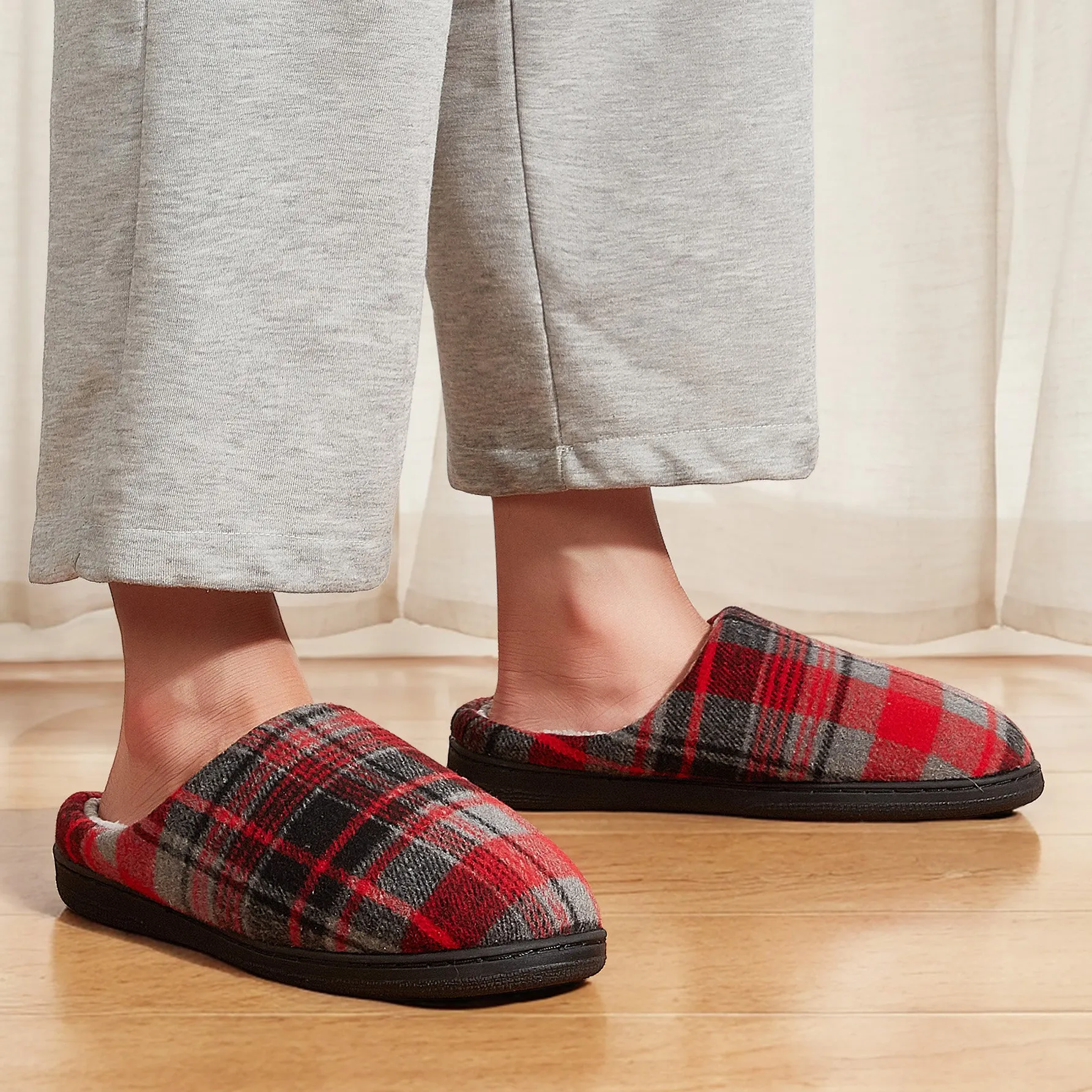 TPR lightweight slippers S | Fashionable Flano Plaid Mens Plush Wide Slippers