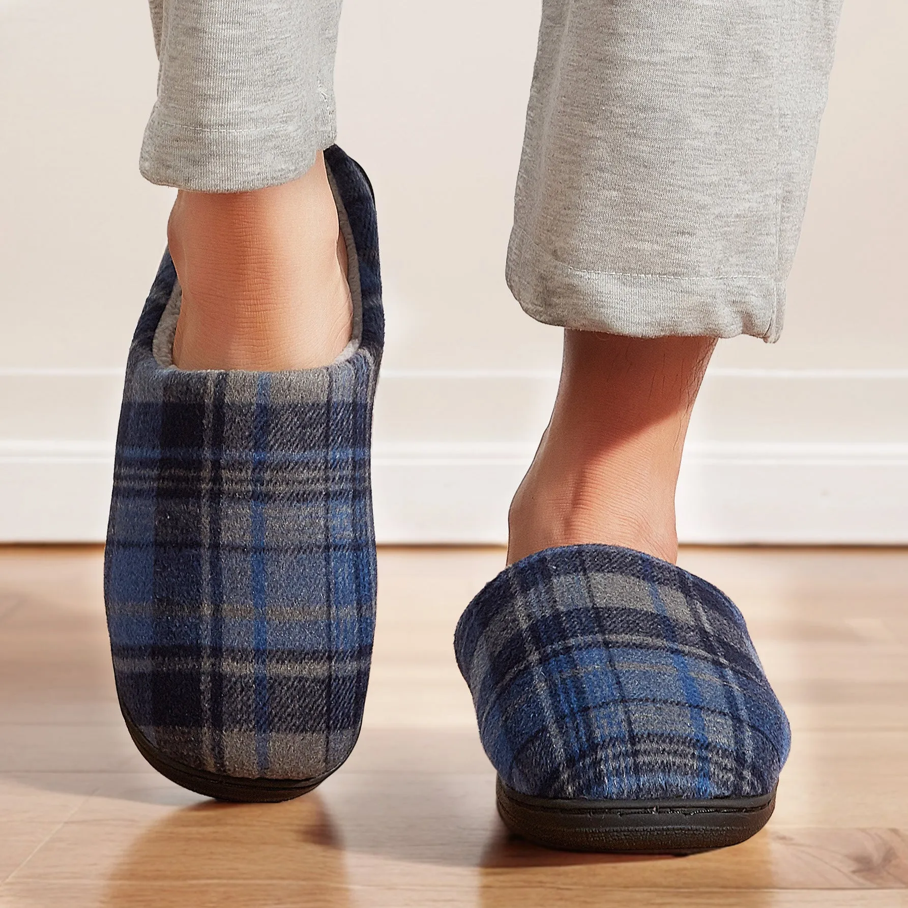TPR lightweight slippers S | Fashionable Flano Plaid Mens Plush Wide Slippers