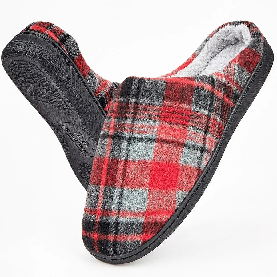 TPR lightweight slippers S | Fashionable Flano Plaid Mens Plush Wide Slippers