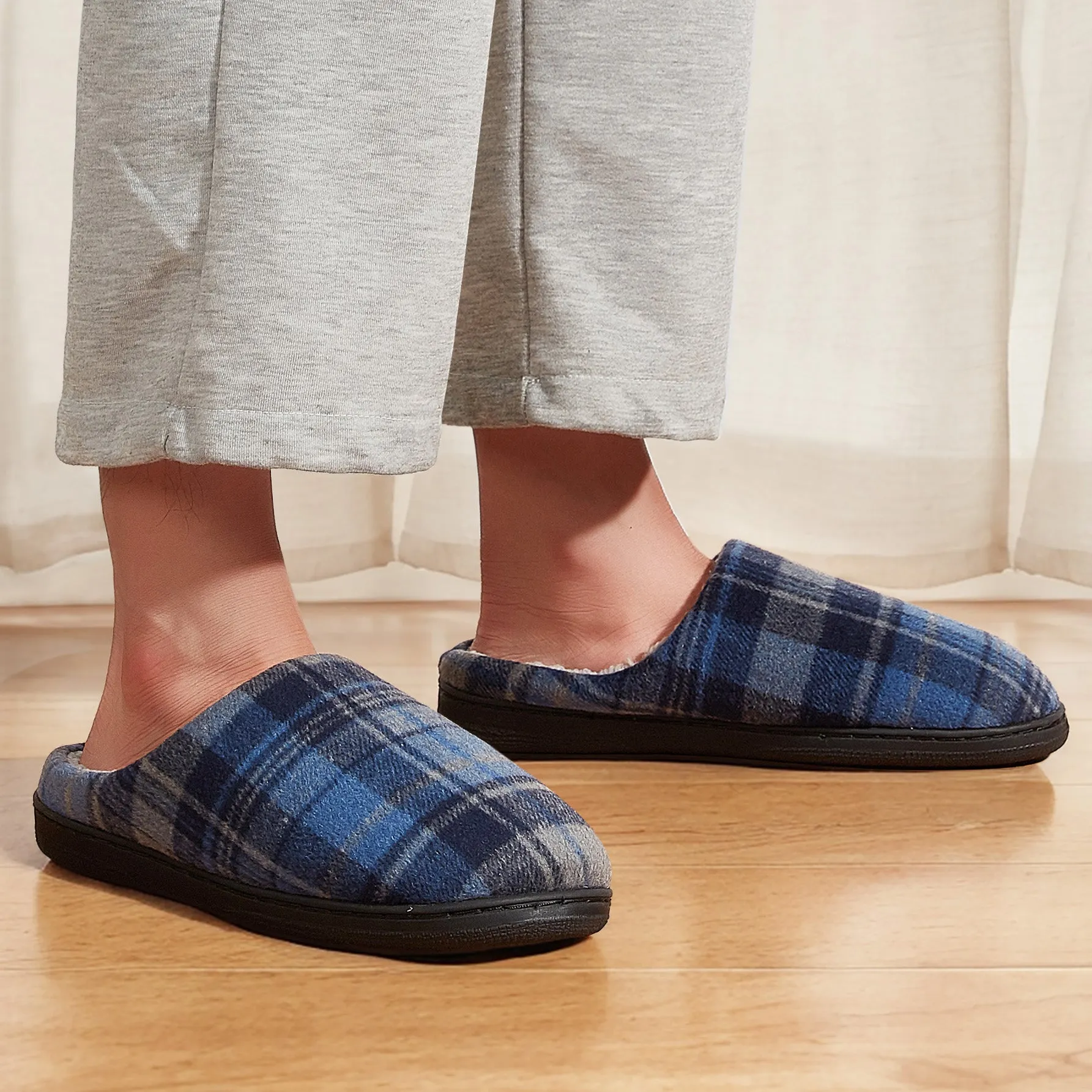TPR lightweight slippers S | Fashionable Flano Plaid Mens Plush Wide Slippers