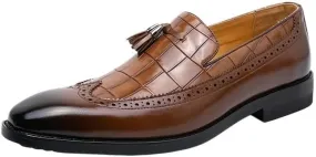 Two Tone Men Business Dress Shoes Slip On Pointed Toe Cowhide Leather Classic Men Formal Oxfords Men's Dress Loafers Shoes with Tassel
